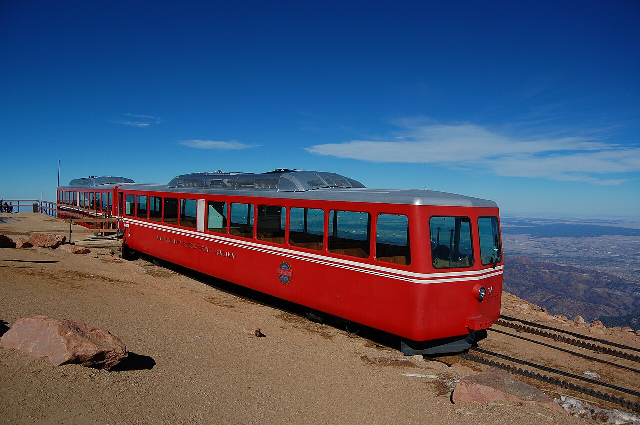 Pikes Peak Cog Railway train on the mountain