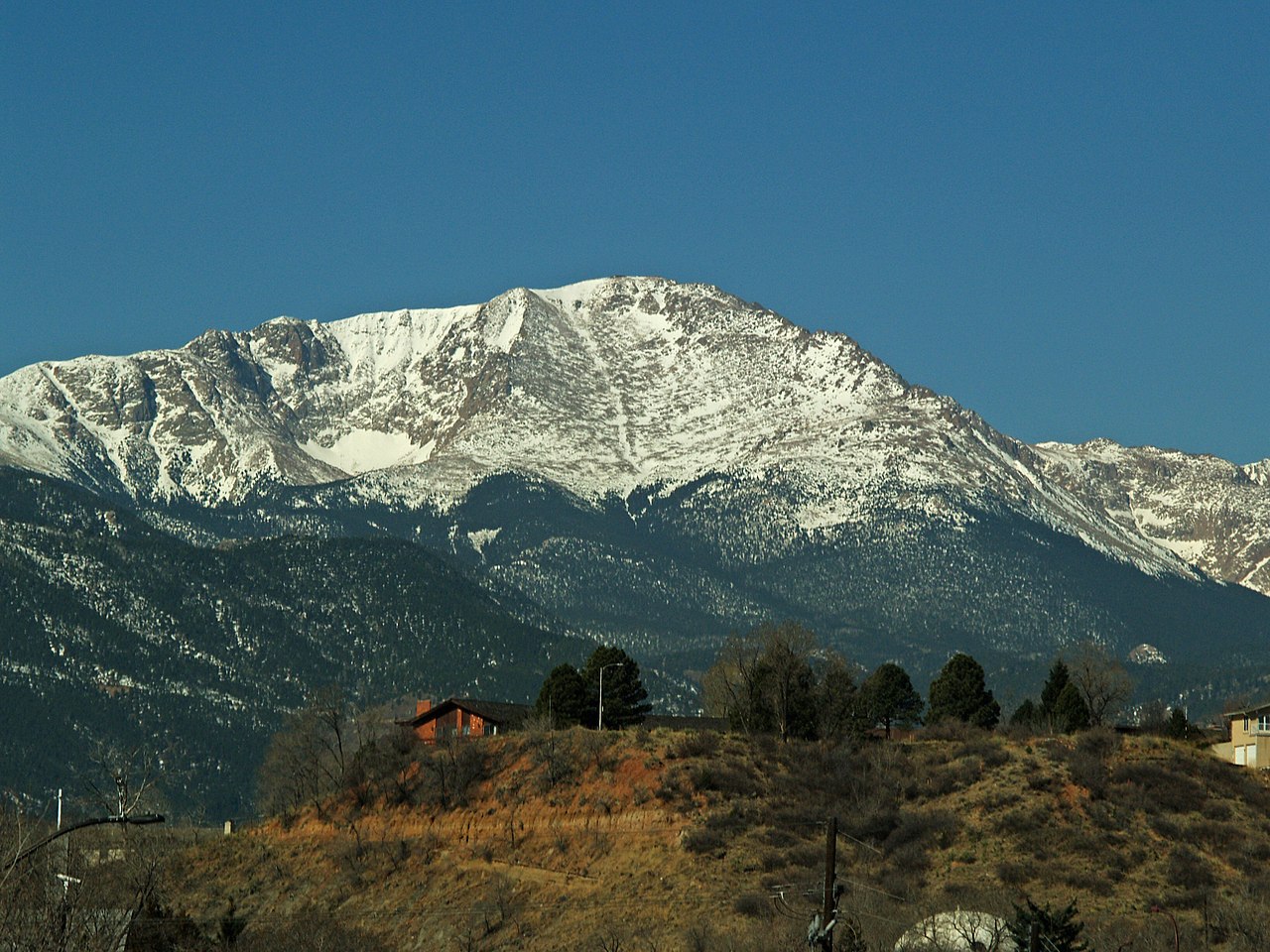 Snow-capped Pikes Peak viewed from Colorado Springs